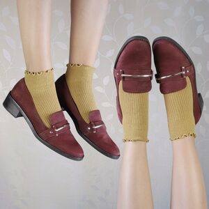 Nine West Retro Dark Academia Suede Leather Horsebit Stacked Heel Loafers Red
